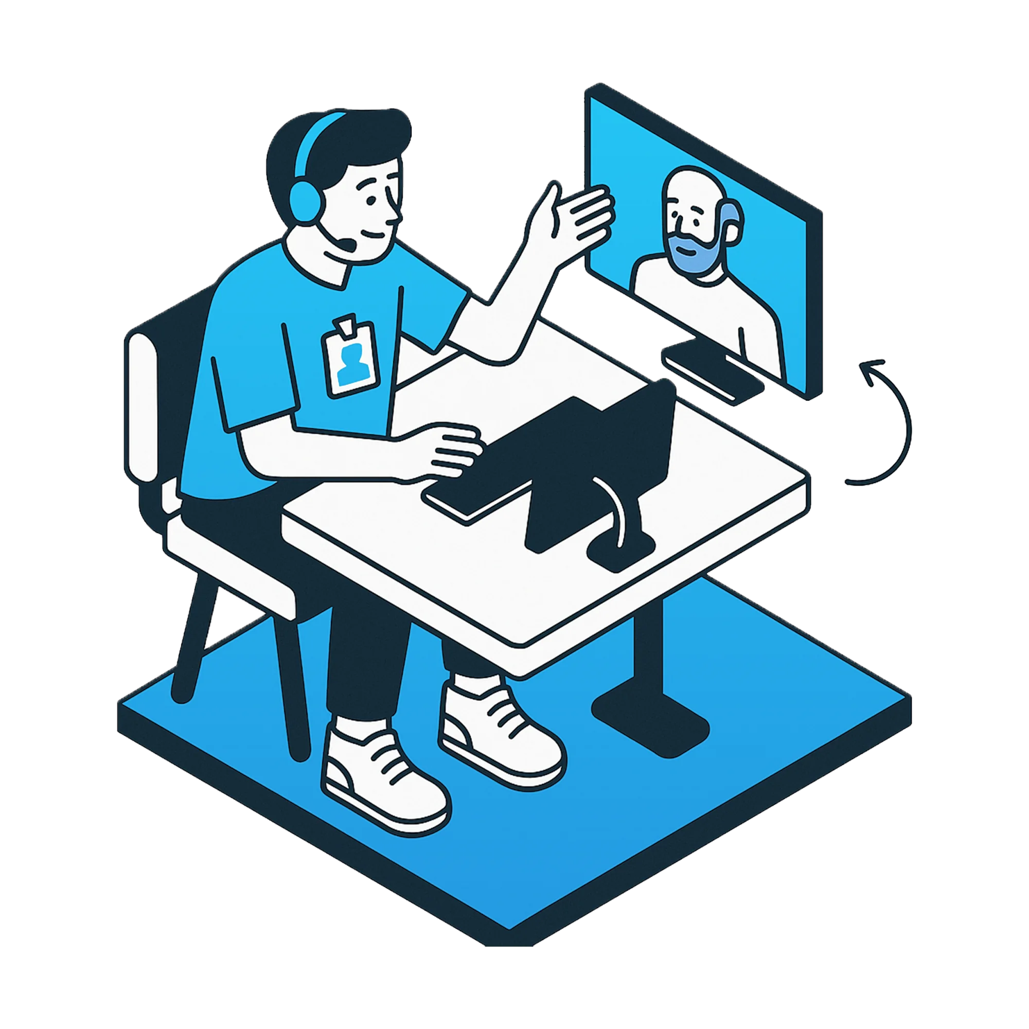 dedicated team for customer service, setup assistance and onboarding cartoon crowdflo phone support